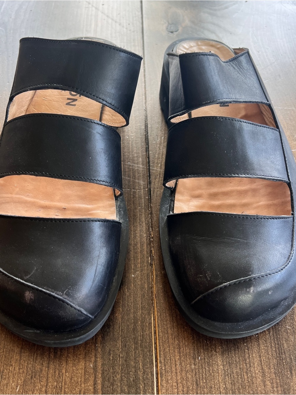 Giraudon NY Vintage Black Leather Fisherman Mules Slides Chunky/size 40/9-9.5